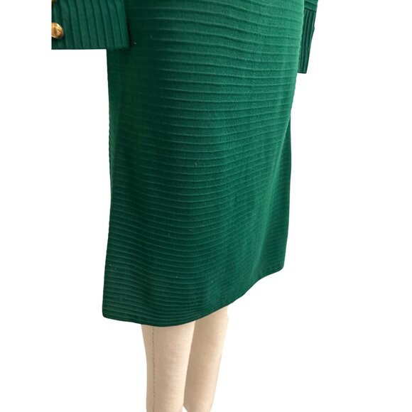 Vintage Miss Couture Green Ribbed Knit Dress With Gold Button Accents - Picture 3 of 14